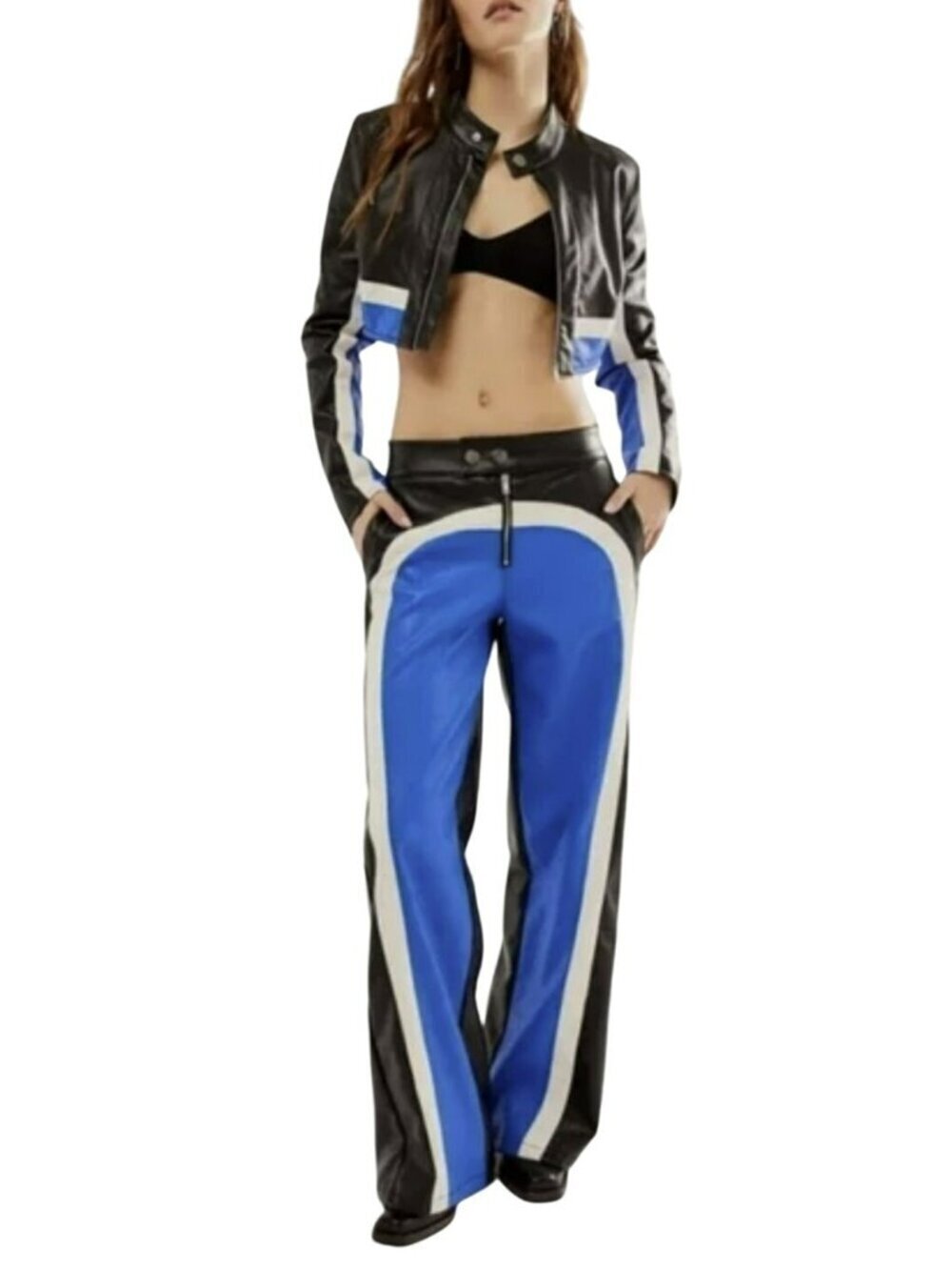 Free People 2 Pc Set Faux Leather Cropped Moto Jacket Pants Sz XS NWT
